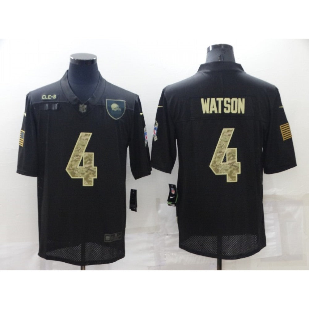 Men's Cleveland Browns #4 Deshaun Watson Black Camo Salute To Service Limited Stitched Jersey 