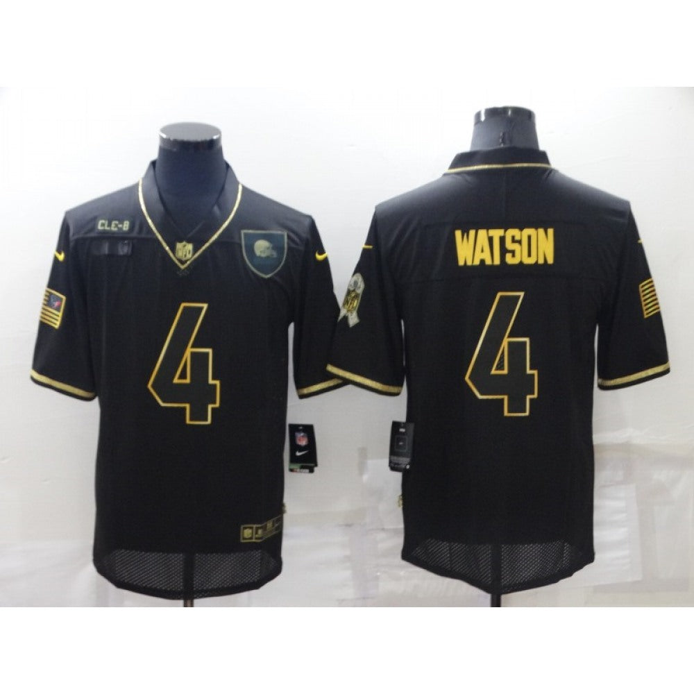 Men's Cleveland Browns #4 Deshaun Watson Black/Gold Salute To Service Limited Stitched Jersey 