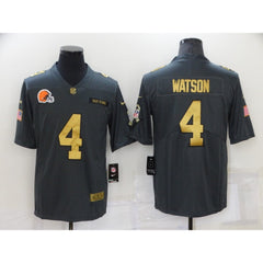 Men's Cleveland Browns #4 Deshaun Watson Grey/Gold Salute To Service Limited Stitched Jersey 