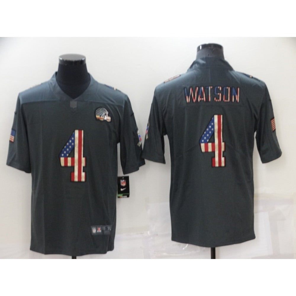 Men's Cleveland Browns #4 Deshaun Watson Grey Salute To Service USA Flag Fashion Limited Stitched Jersey 
