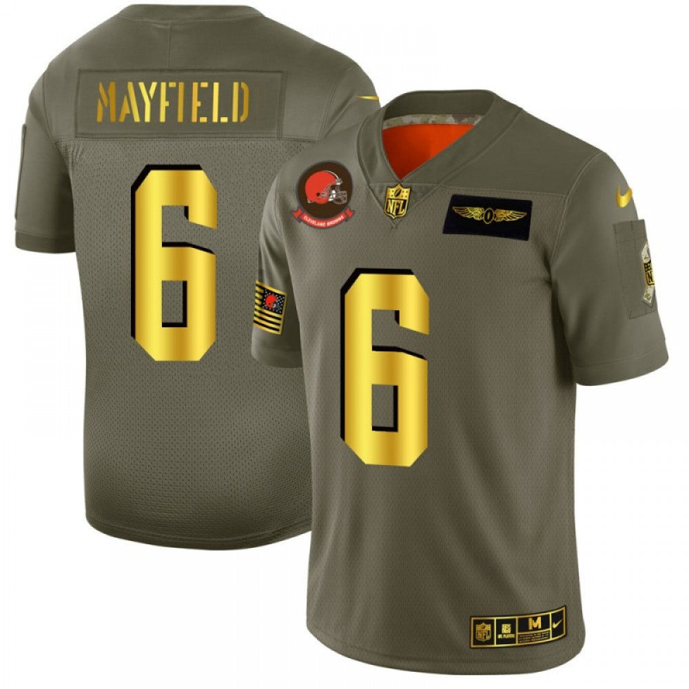 Men's Cleveland Browns #6 Baker Mayfield 2019 Olive/Gold Salute To Service Limited Stitched NFL Jersey 