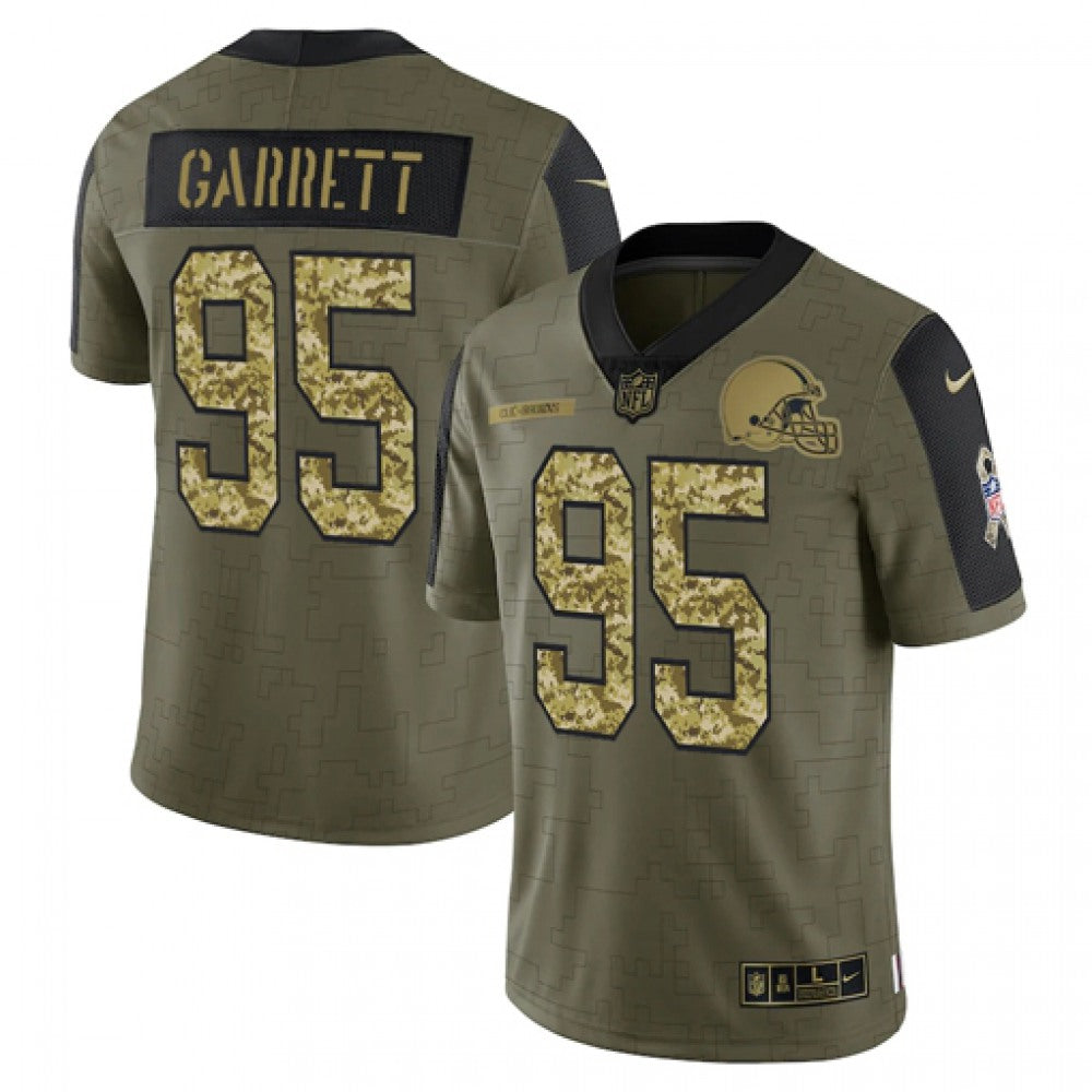 Men's Cleveland Browns #95 Myles Garrett 2021 Olive Camo Salute To Service Limited Stitched Jersey 