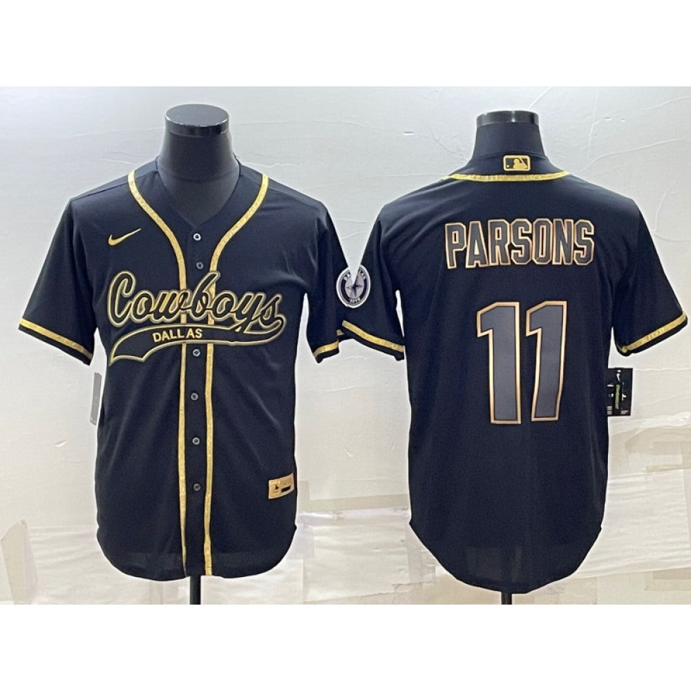 Men's Dallas Cowboys #11 Micah Parsons Black Gold With Patch Cool Base Stitched Baseball Jersey 