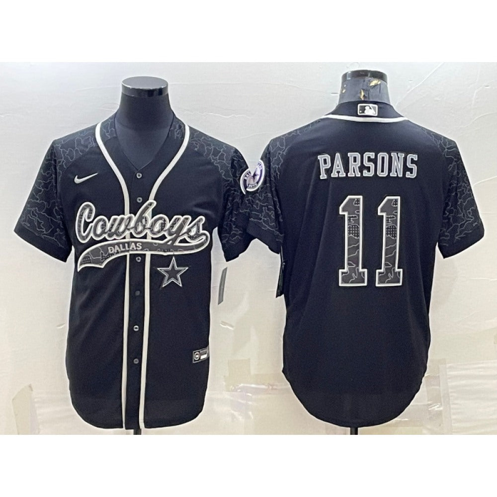Men's Dallas Cowboys #11 Micah Parsons Black Reflective With Patch Cool Base Stitched Baseball Jersey 