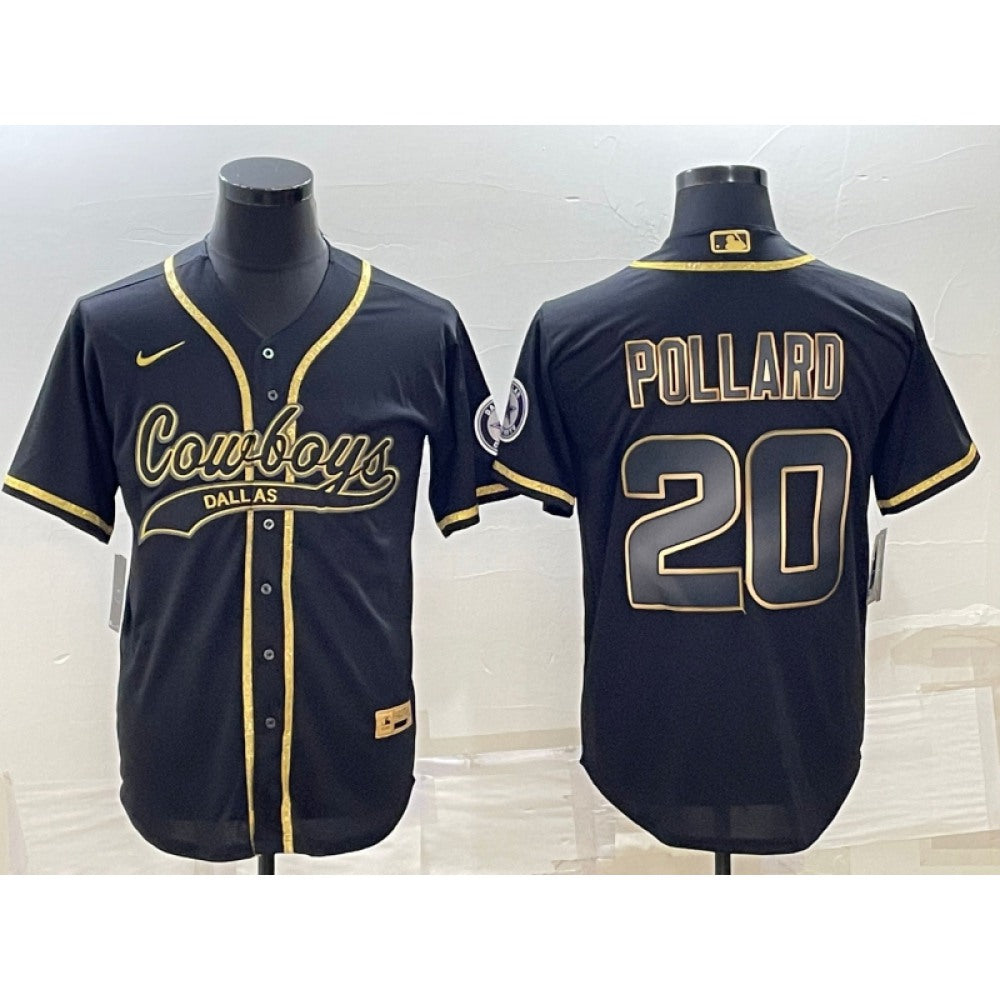 Men's Dallas Cowboys #20 Tony Pollard Black Gold With Patch Cool Base Stitched Baseball Jersey 