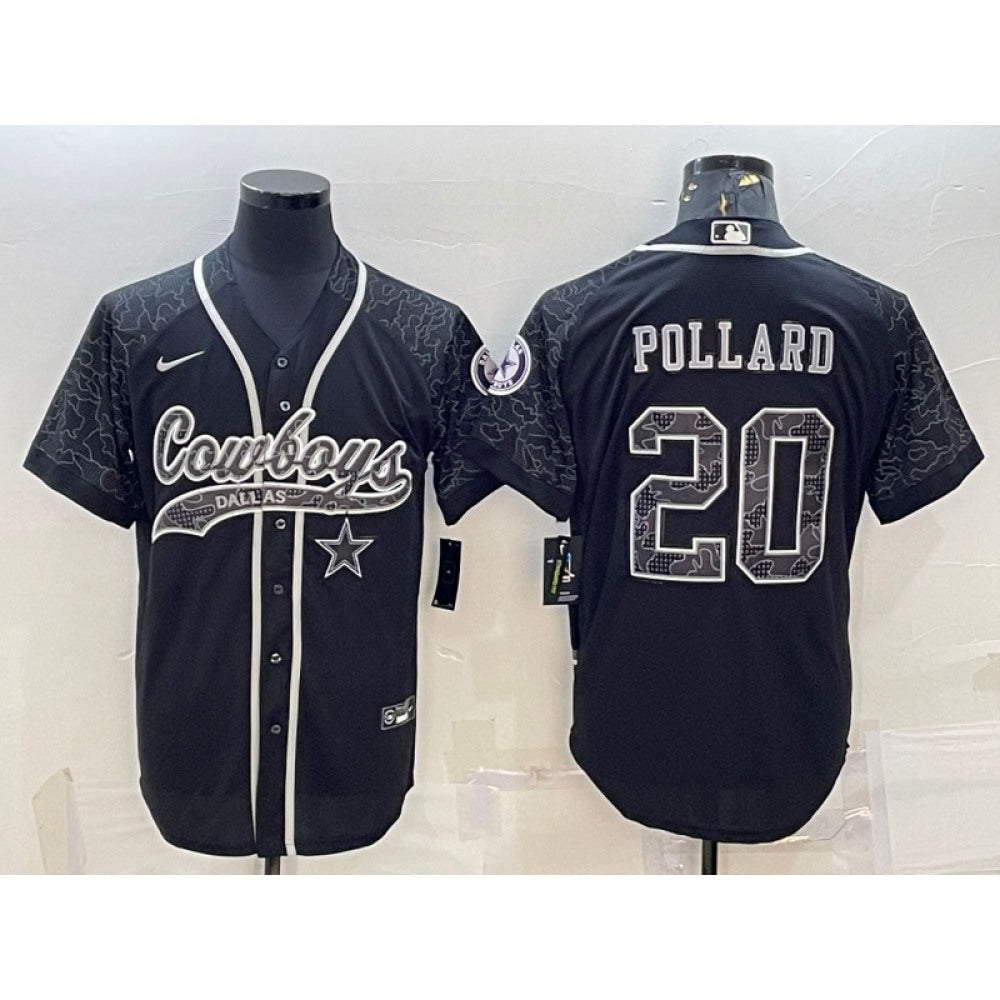 Men's Dallas Cowboys #20 Tony Pollard Black Reflective With Patch Cool Base Stitched Baseball Jersey 