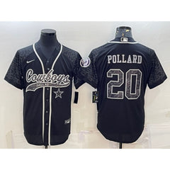 Men's Dallas Cowboys #20 Tony Pollard Black Reflective With Patch Cool Base Stitched Baseball Jersey 