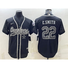 Men's Dallas Cowboys #22 Emmitt Smith Black Reflective With Patch Cool Base Stitched Baseball Jersey 