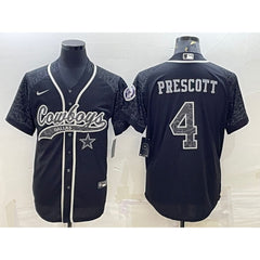 Men's Dallas Cowboys #4 Dak Prescott Black Reflective With Patch Cool Base Stitched Baseball Jersey 