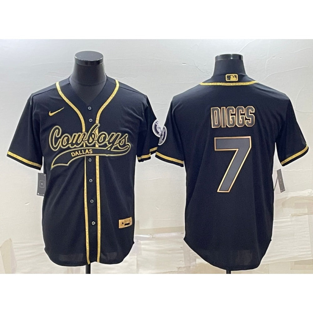 Men's Dallas Cowboys #7 Trevon Diggs Black Gold With Patch Cool Base Stitched Baseball Jersey 