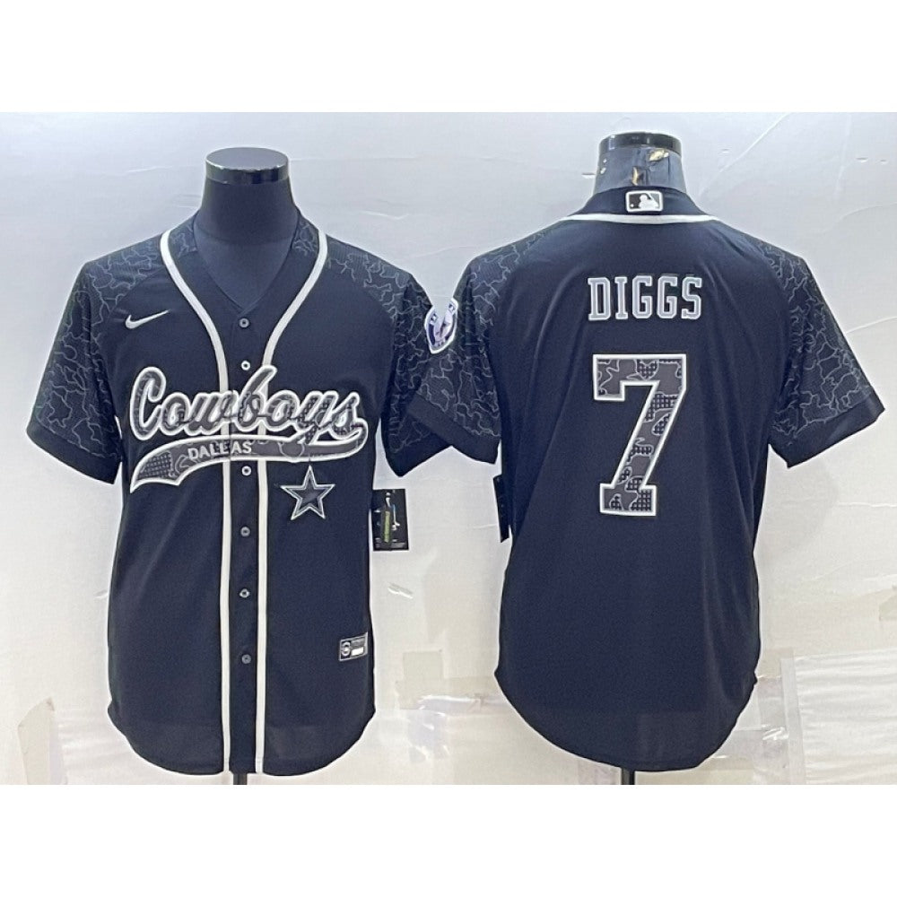 Men's Dallas Cowboys #7 Trevon Diggs Black Reflective With Patch Cool Base Stitched Baseball Jersey 