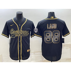 Men's Dallas Cowboys #88 CeeDee Lamb Black Gold With Patch Cool Base Stitched Baseball Jersey 