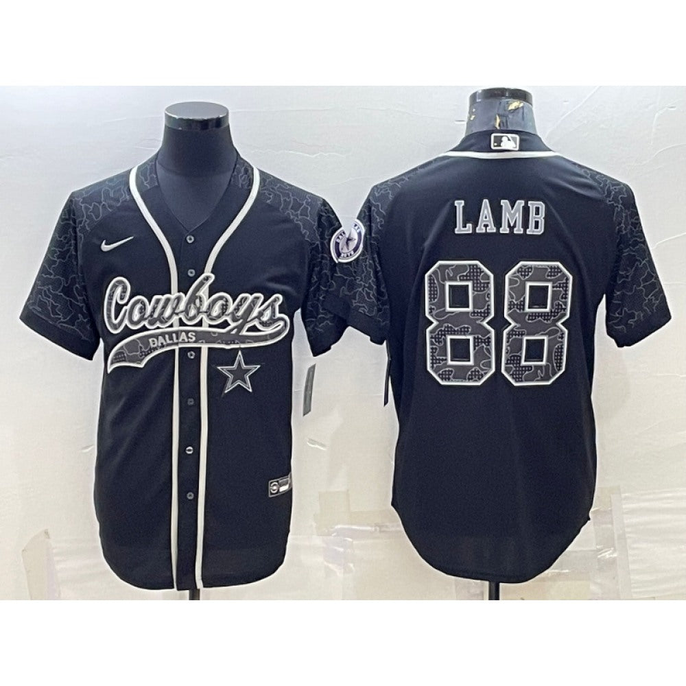 Men's Dallas Cowboys #88 CeeDee Lamb Black Reflective With Patch Cool Base Stitched Baseball Jersey 