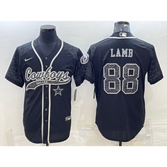 Men's Dallas Cowboys #88 CeeDee Lamb Black Reflective With Patch Cool Base Stitched Baseball Jersey 