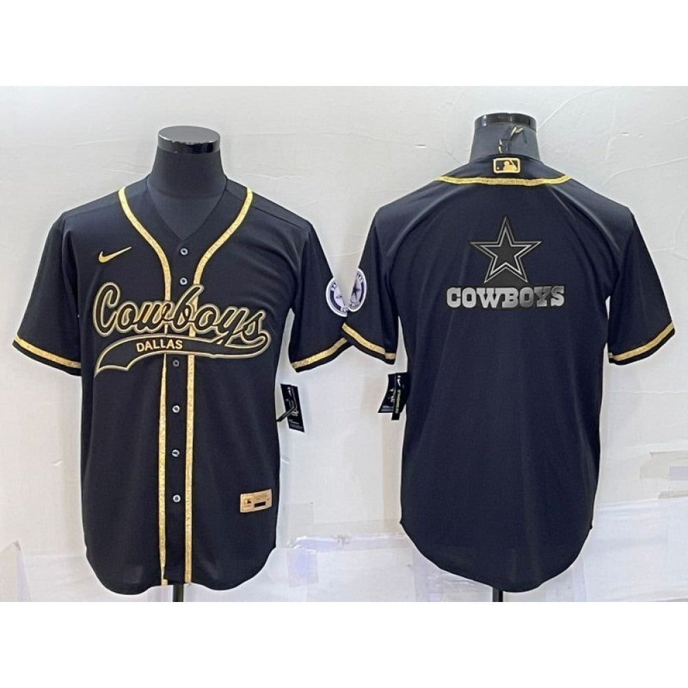 Men's Dallas Cowboys Black Gold Team Big Logo With Patch Cool Base Stitched Baseball Jersey 