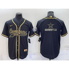 Men's Dallas Cowboys Black Gold Team Big Logo With Patch Cool Base Stitched Baseball Jersey 