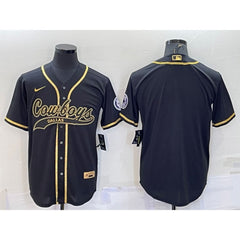 Men's Dallas Cowboys Black Gold With Patch Cool Base Stitched Baseball Jersey 