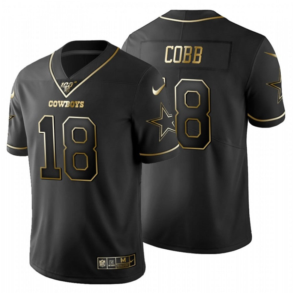 Men's Dallas Cowboys #18 Randall Cobb Black Golden Stitched Jersey 