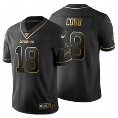 Men's Dallas Cowboys #18 Randall Cobb Black Golden Stitched Jersey 