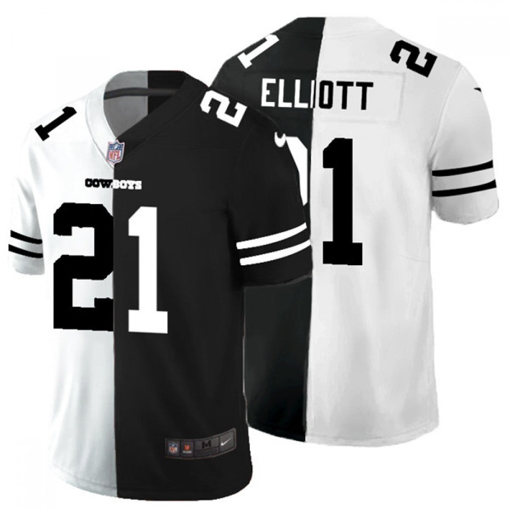 Men's Dallas Cowboys #21 Ezekiel Elliott Black White Split 2020 Stitched Jersey 