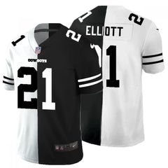 Men's Dallas Cowboys #21 Ezekiel Elliott Black White Split 2020 Stitched Jersey 