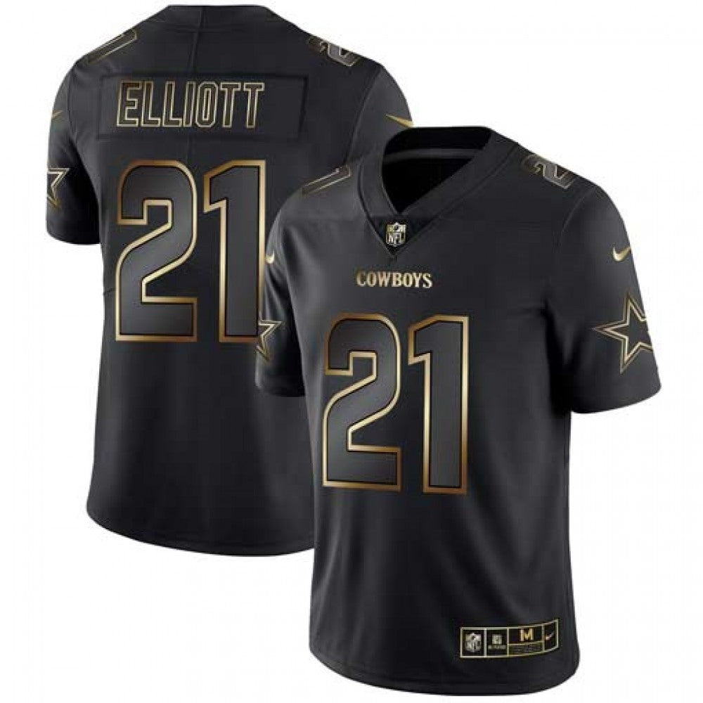 Men's Dallas Cowboys #21 Ezekiel Elliott 2019 Black Gold Edition Stitched NFL Jersey 