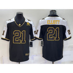 Men's Dallas Cowboys #21 Ezekiel Elliott Black Gold Thanksgiving With Patch Stitched Jersey 