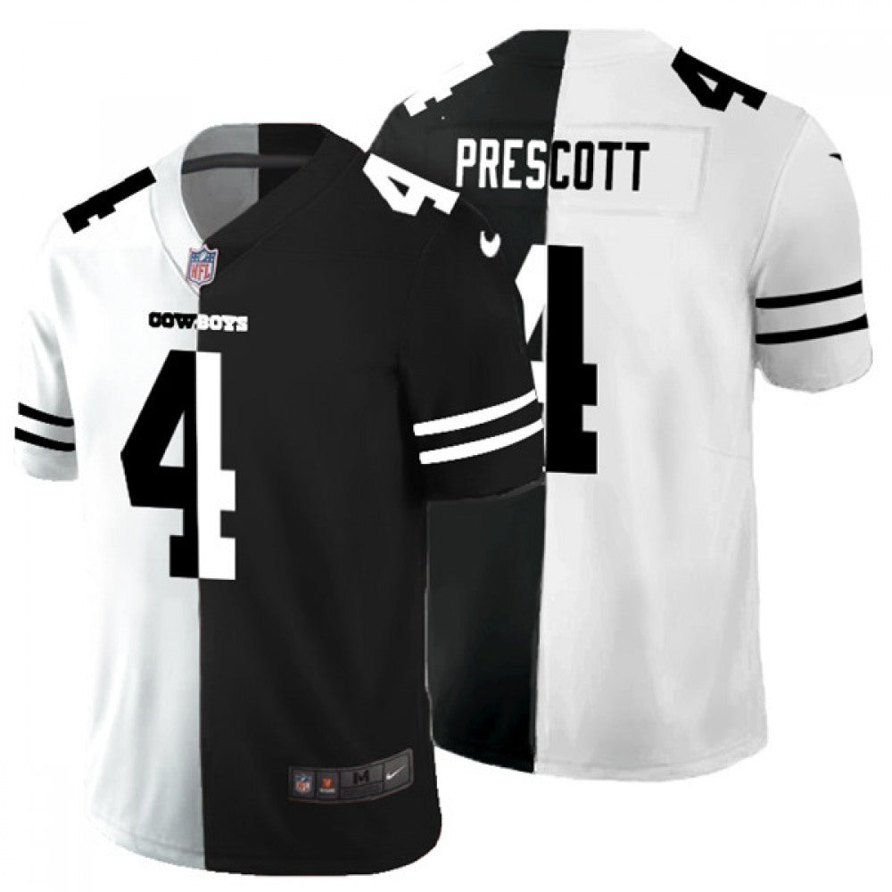 Men's Dallas Cowboys #4 Dak Prescott Black White Split 2020 Stitched Jersey 