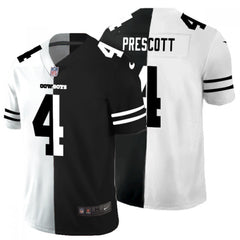 Men's Dallas Cowboys #4 Dak Prescott Black White Split 2020 Stitched Jersey 