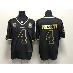 Men's Dallas Cowboys #4 Dak Prescott Black Gold With 1960 PatchAnd 4-Star C Patch Stitched Jersey 