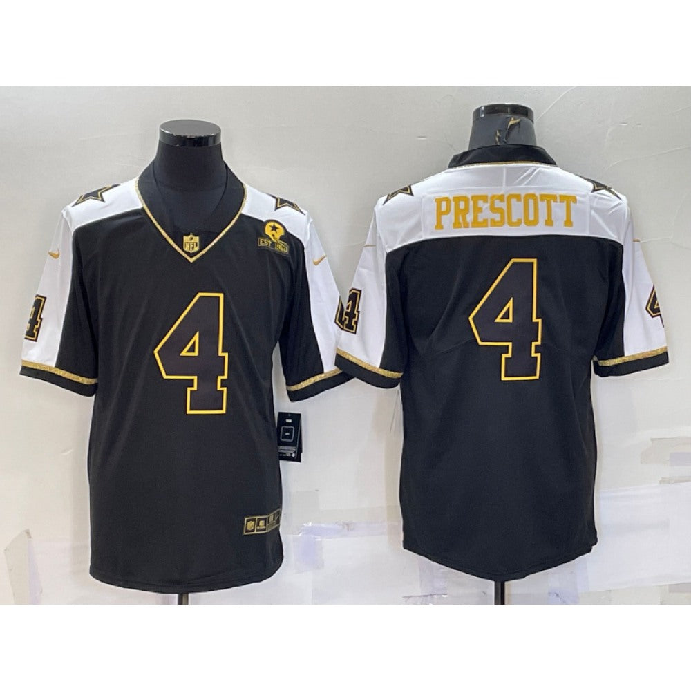 Men's Dallas Cowboys #4 Dak Prescott Black Gold Thanksgiving With Patch Stitched Jersey 
