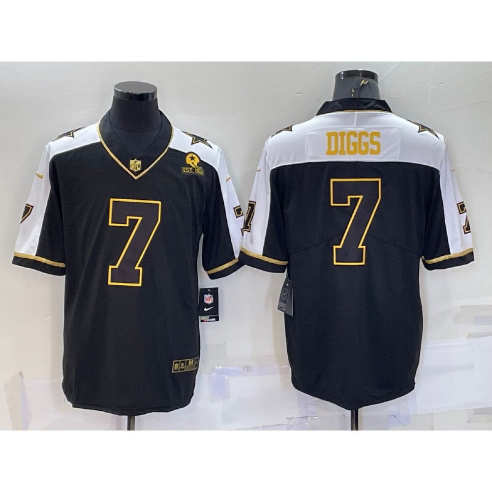 Men's Dallas Cowboys #7 Trevon Diggs Black Gold Thanksgiving With Patch Stitched Jersey 
