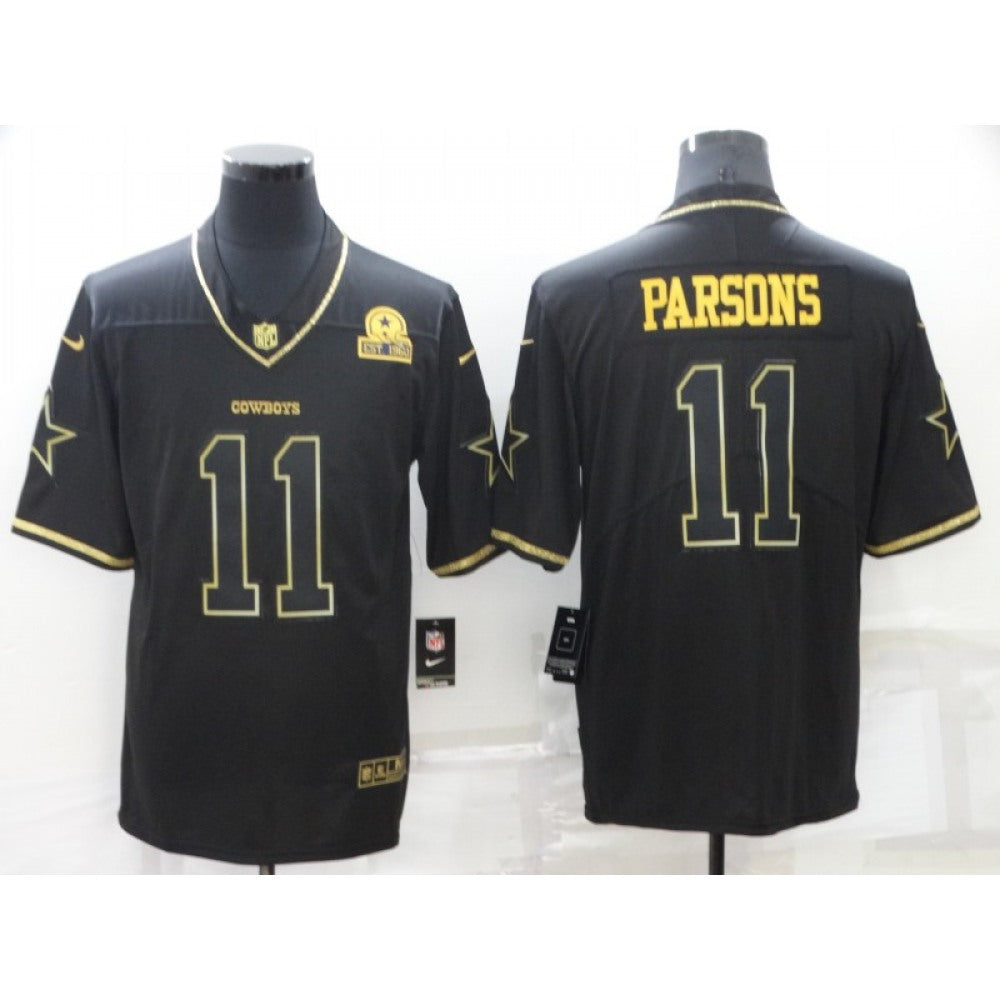 Men's Dallas Cowboys #11 Micah Parsons Black Golden Edition Limited Stitched Jersey 