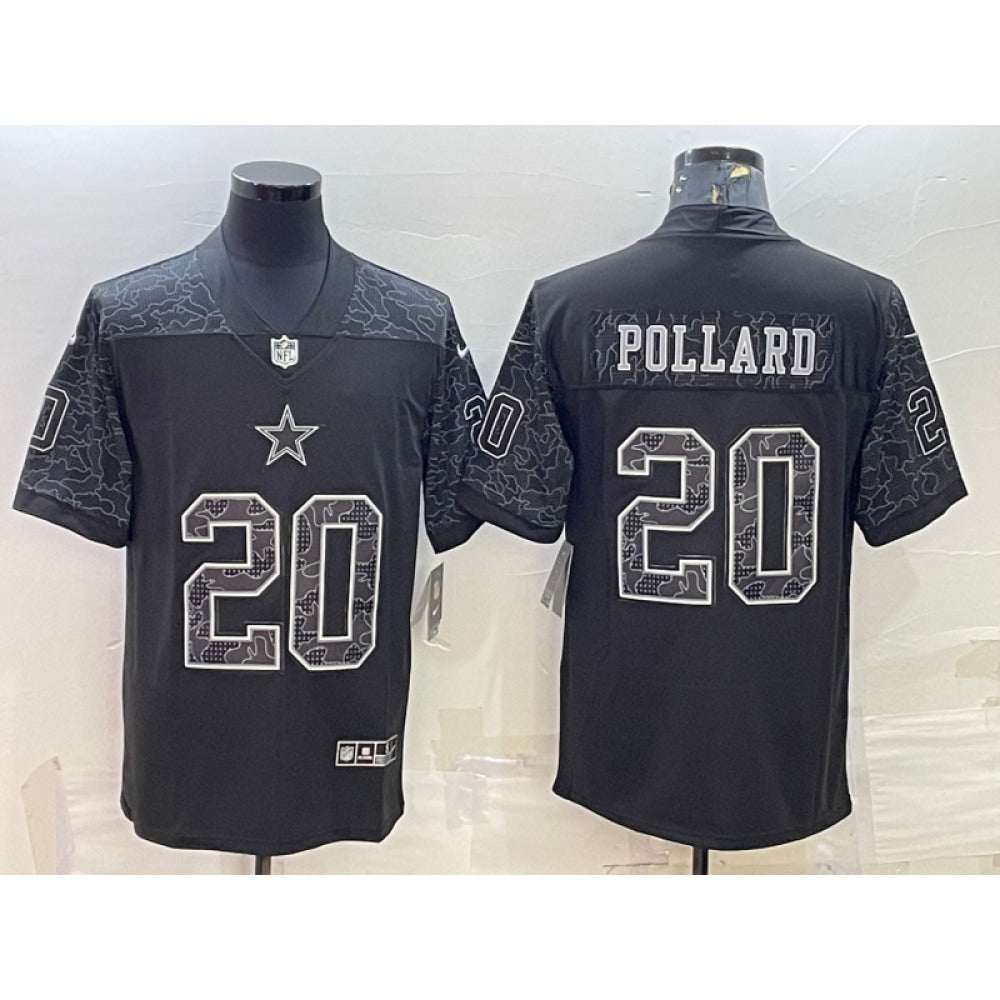Men's Dallas Cowboys #20 Tony Pollard Black Reflective Limited Stitched Football Jersey 