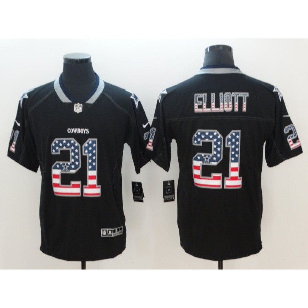 Men's Dallas Cowboys #21 Ezekiel Elliott Black 2018 USA Flag Color Rush Limited Fashion NFL Stitched Jersey 