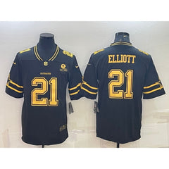 Men's Dallas Cowboys #21 Ezekiel Elliott Black Gold Edition With 1960 Patch Limited Stitched Football Jersey 