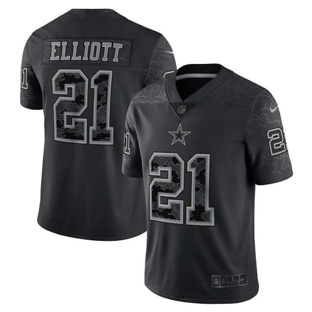 Men's Dallas Cowboys #21 Ezekiel Elliott Black Reflective Limited Stitched Football Jersey 