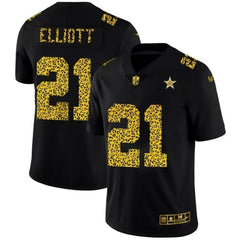 Men's Dallas Cowboys #21 Ezekiel Elliott 2020 Black Leopard Print Fashion Limited Stitched Jersey 