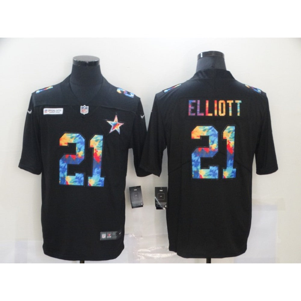 Men's Dallas Cowboys #21 Ezekiel Elliott 2020 Black Crucial Catch Limited Stitched Jersey 