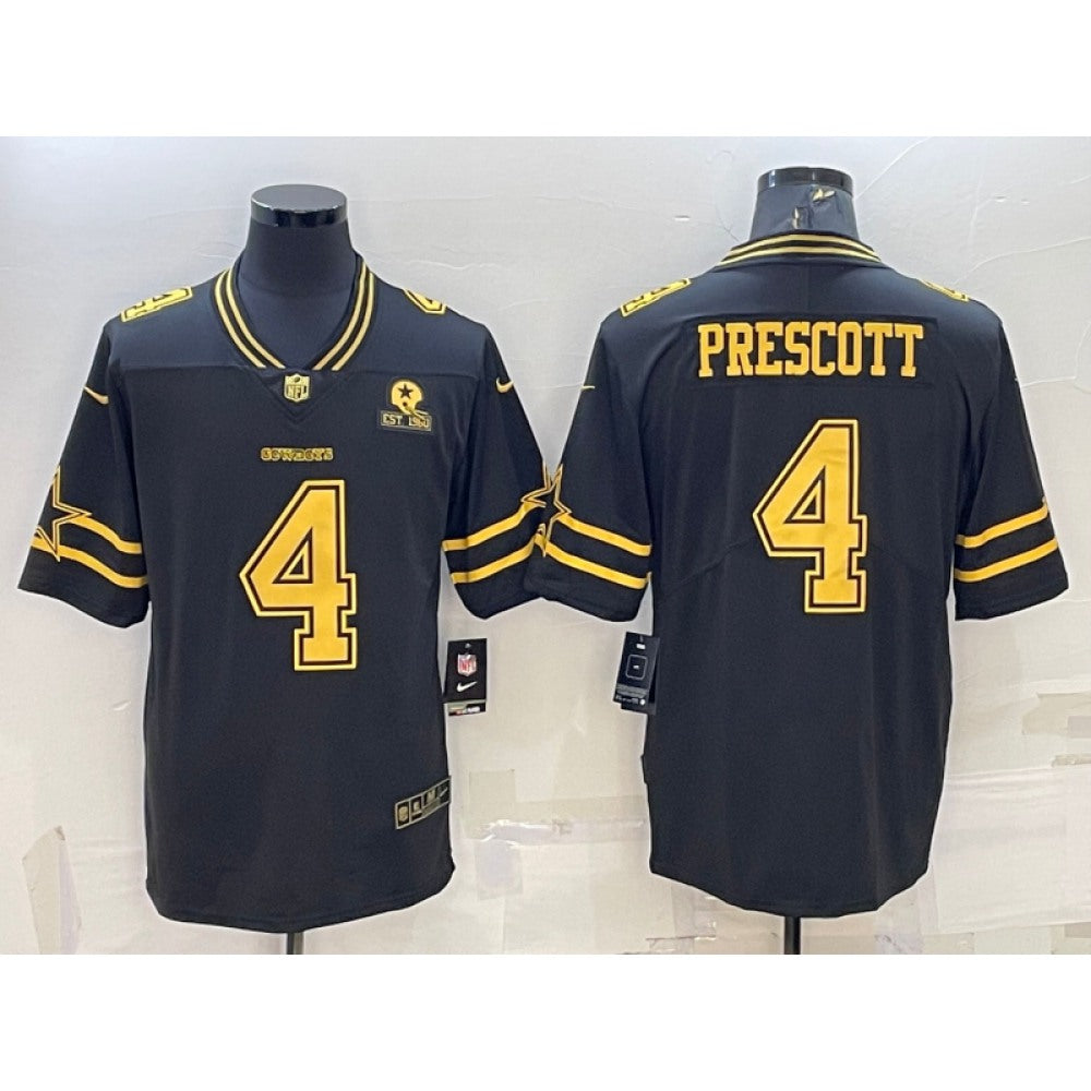 Men's Dallas Cowboys #4 Dak Prescott Black Gold Edition With 1960 Patch Limited Stitched Football Jersey 