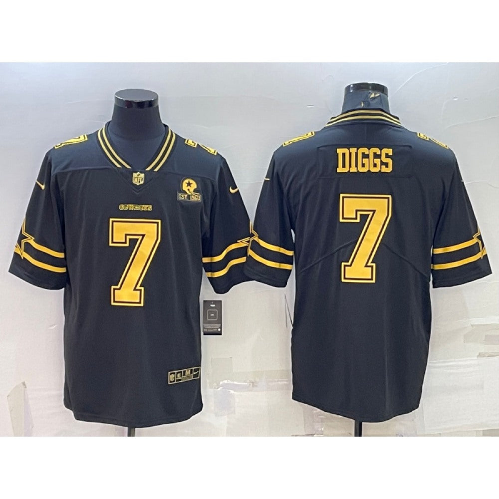 Men's Dallas Cowboys #7 Trevon Diggs Black Gold Edition With 1960 Patch Limited Stitched Football Jersey 