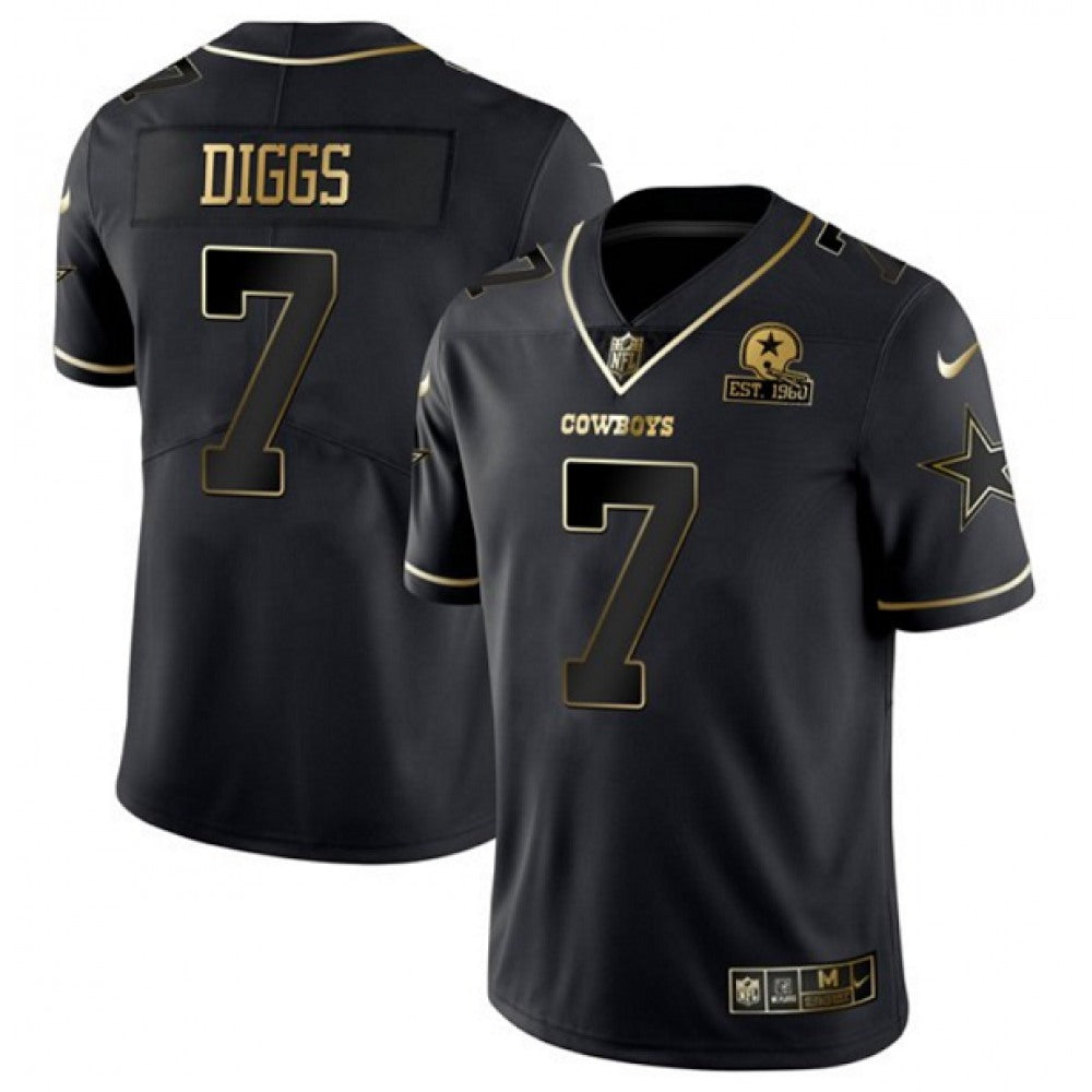Men's Dallas Cowboys #7 Trevon Diggs Black Golden Edition With 1960 Patch Limited Stitched Jersey 