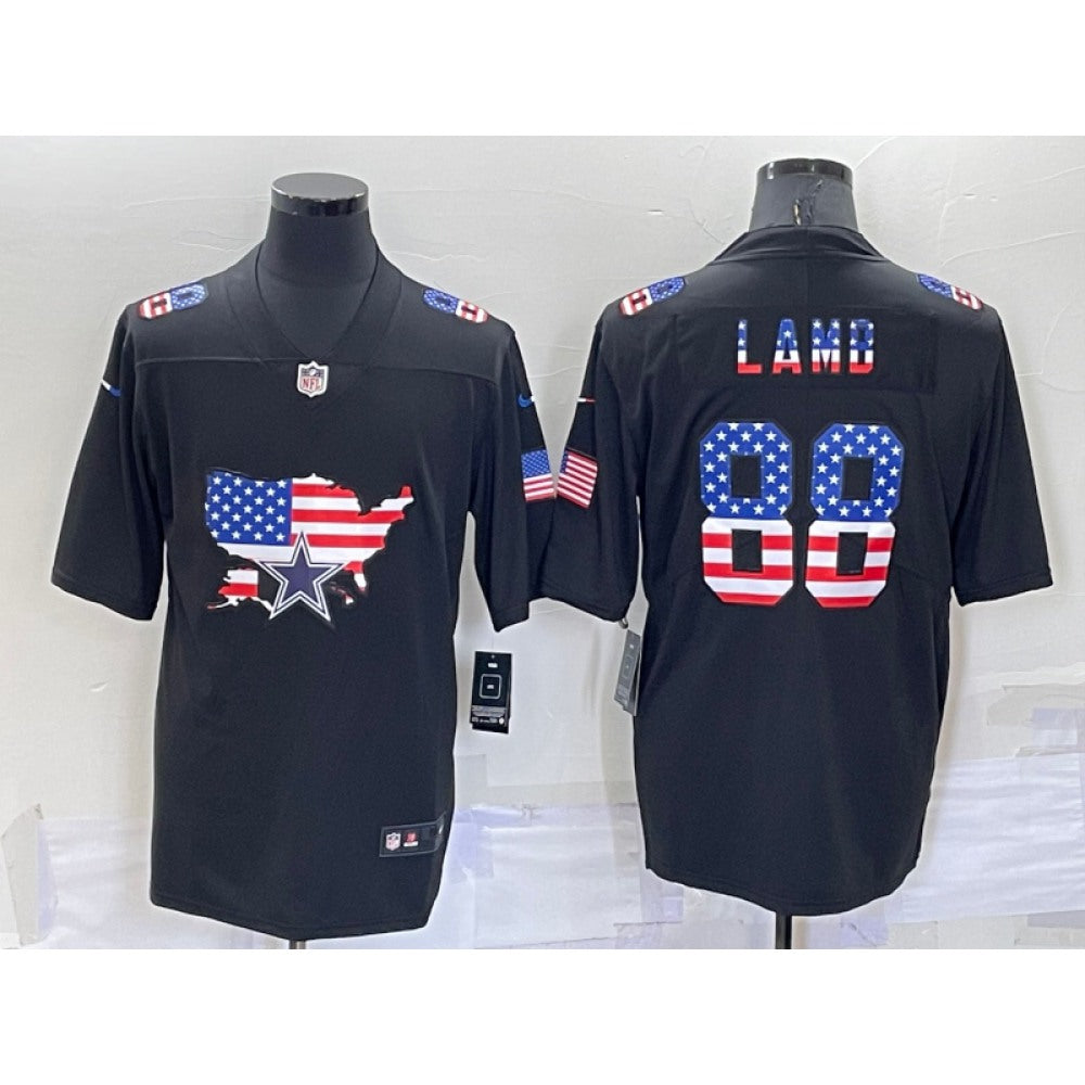 Men's Dallas Cowboys #88 CeeDee Lamb Black USA Flag Limited Stitched Jersey 