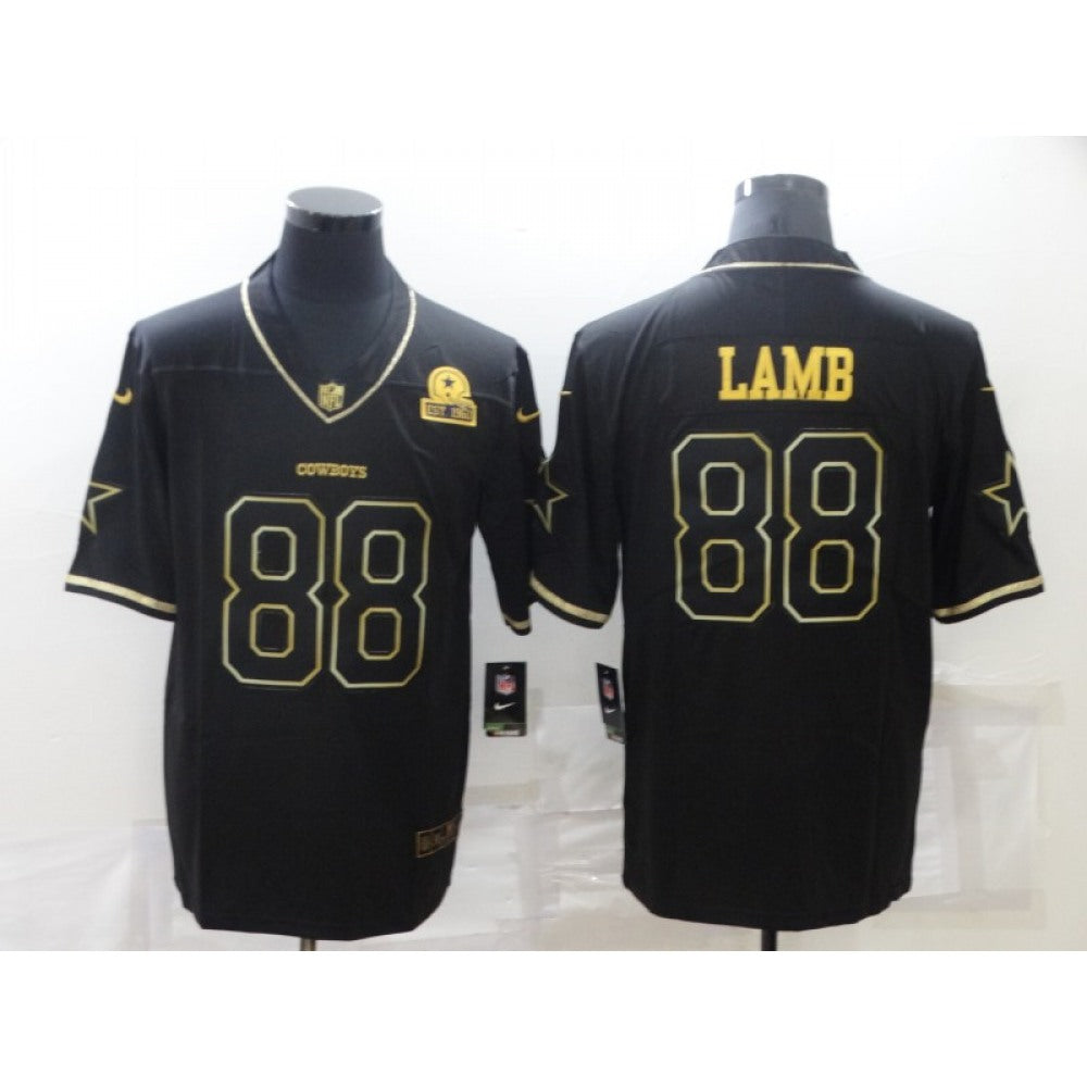 Men's Dallas Cowboys #88 CeeDee Lamb Black Golden Edition With 1960 Patch Limited Stitched Jersey 
