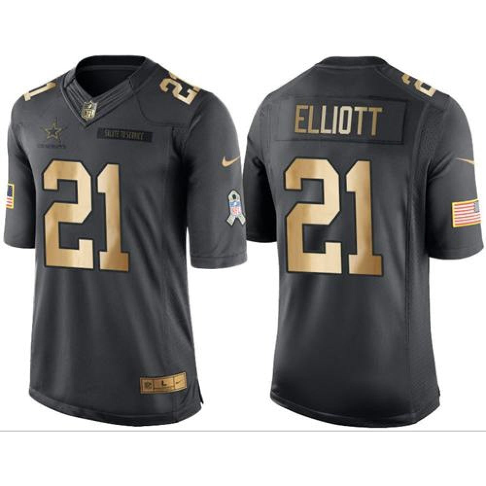 Cowboys #21 Ezekiel Elliott Black Men's Stitched NFL Limited Gold Salute To Service Jersey 