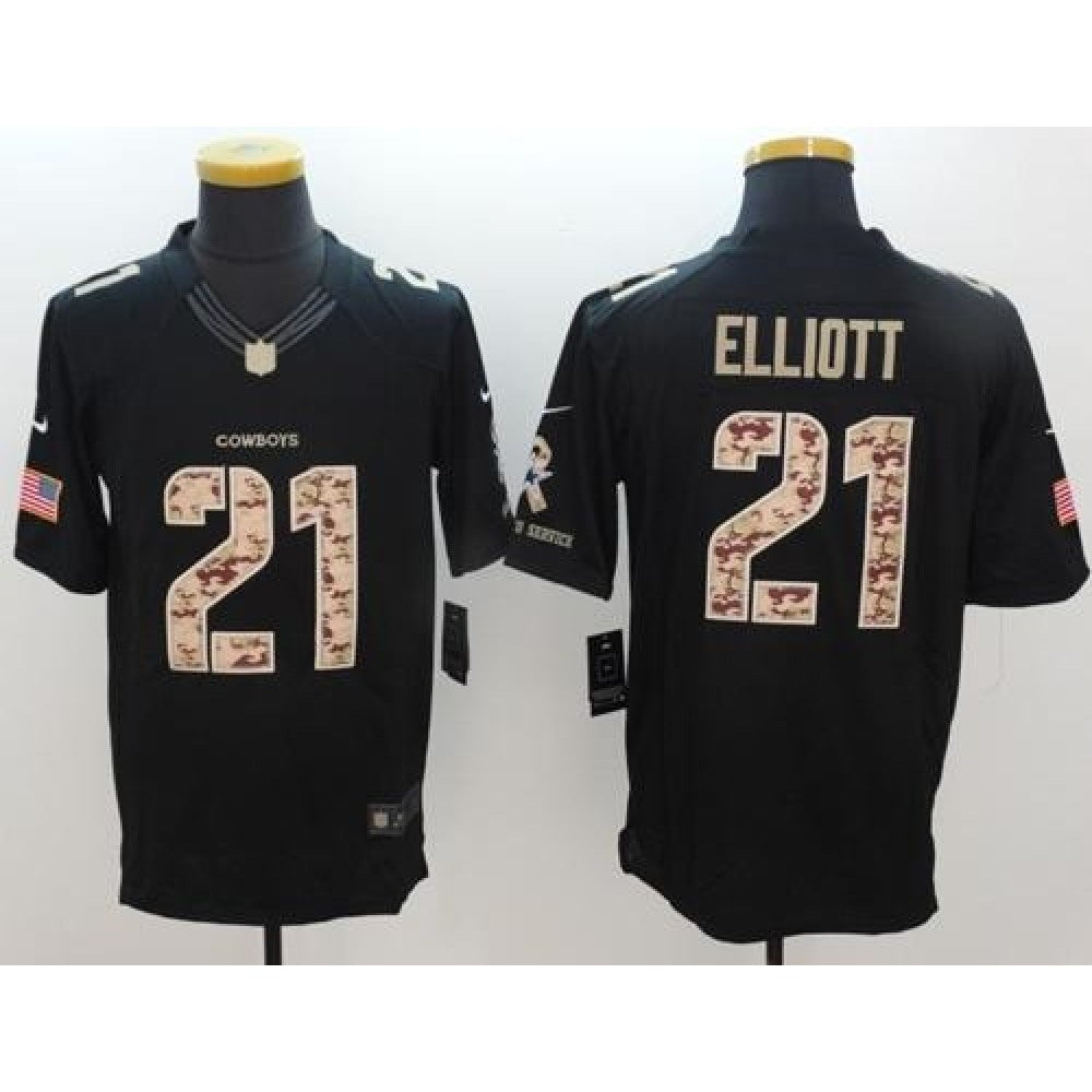 Cowboys #21 Ezekiel Elliott Black Men's Stitched NFL Limited Salute To Service Jersey 