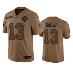 Men's Dallas Cowboys #13 Michael Gallup 2023 Brown Salute To Service Limited Stitched Football Jersey 