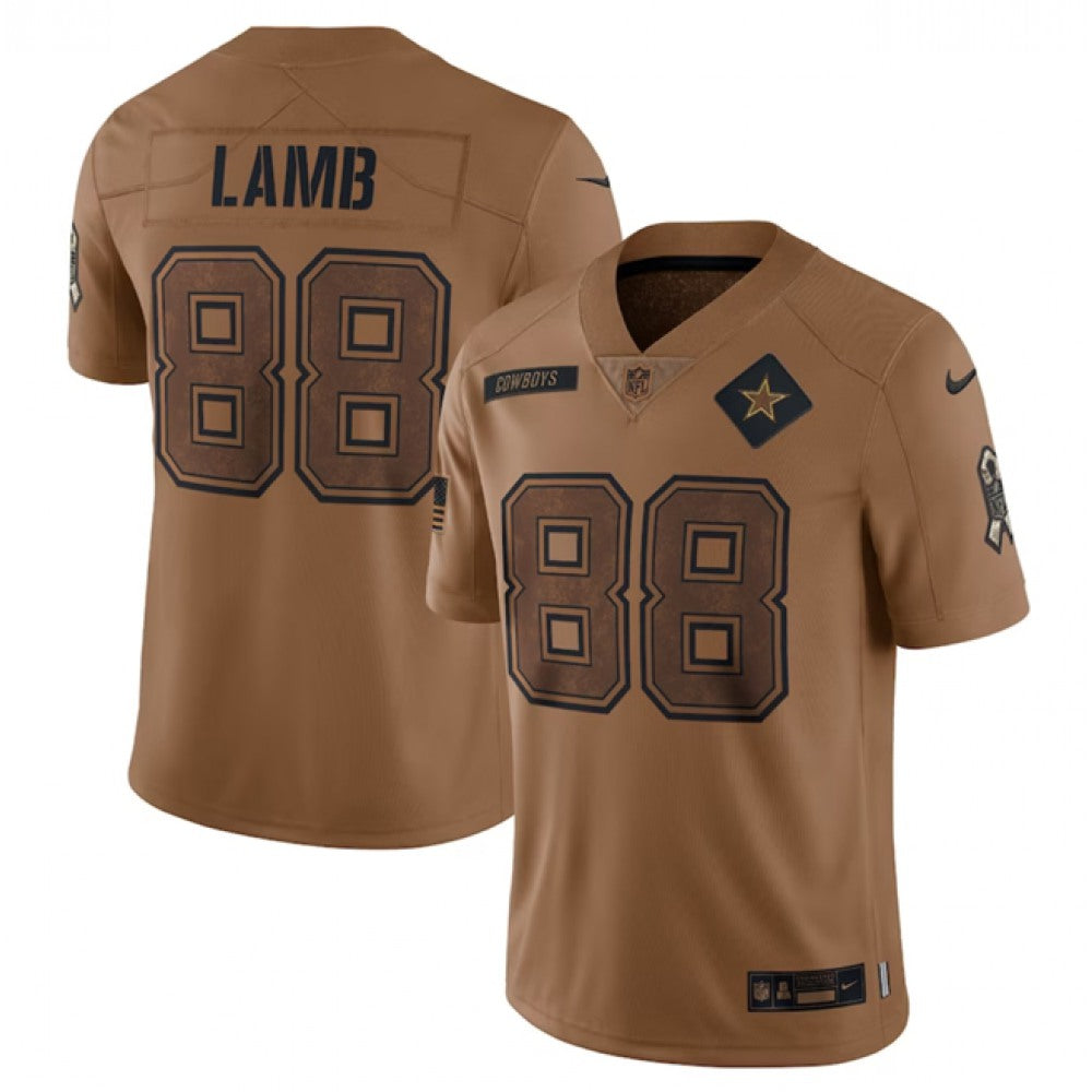 Men's Dallas Cowboys #88 CeeDee Lamb 2023 Brown Salute To Service Limited Stitched Football Jersey 