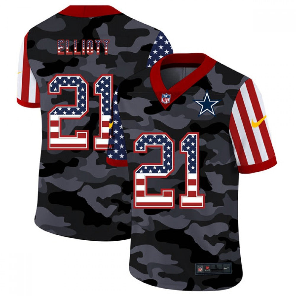 Men's Dallas Cowboys #21 Ezekiel Elliott 2020 Camo USA Flag Limited Stitched Jersey 