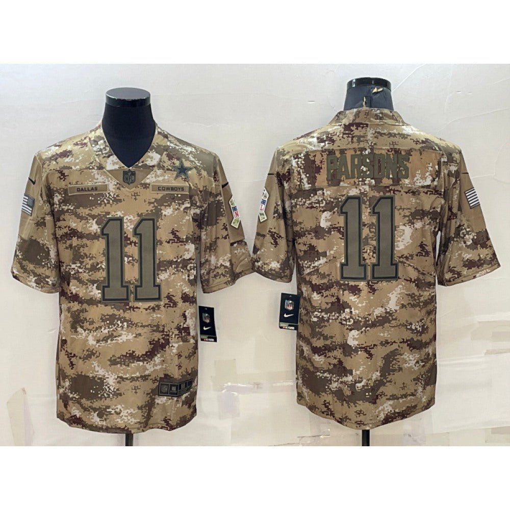 Men's Dallas Cowboys #11 Micah Parsons Camo Salute To Service Stitched Jersey 